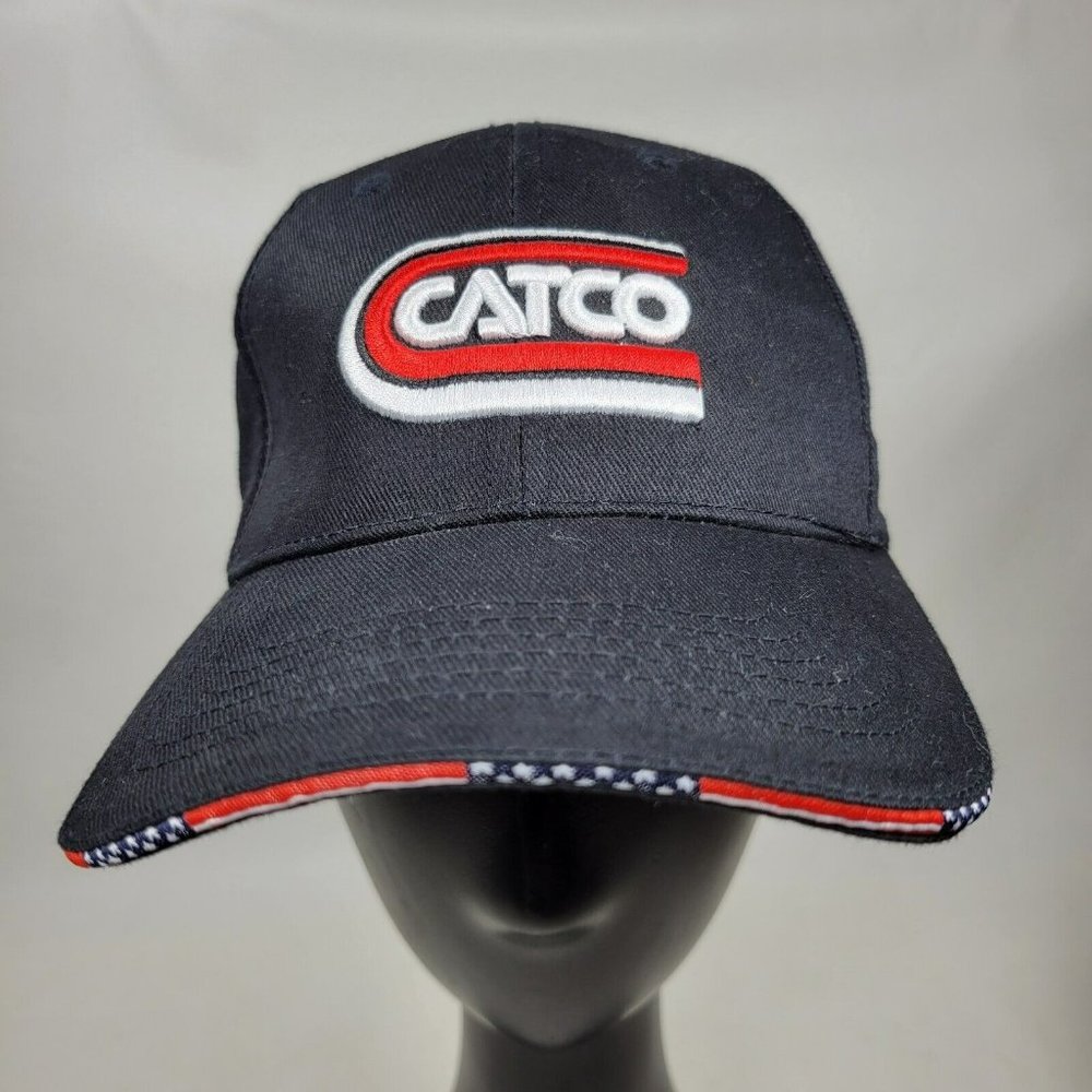 Catco Truck Parts 2004 Strap Back Hat Cap Black / Red USA Flag Lined Brim